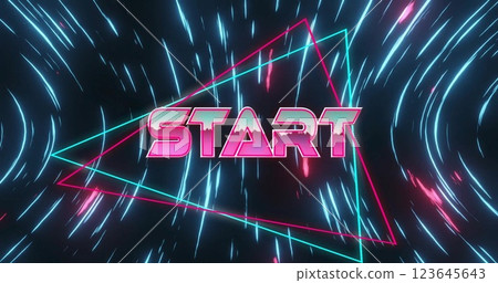 Image of start text over neon pattern background 123645643