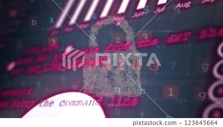 Image of digital data processing over padlock on dark background Image of digital data processing over padlock on dark background 123645664