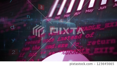 Image of digital data processing over padlock on dark background Image of digital data processing over padlock on dark background 123645665