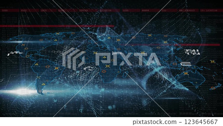 Image of digital data processing over padlock and world map Image of digital data processing over padlock and world map 123645667