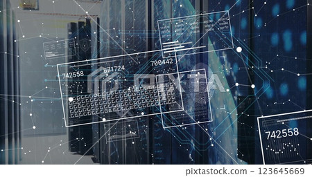 Image of digital data processing over padlock and computer servers Image of digital data processing over padlock and computer servers 123645669