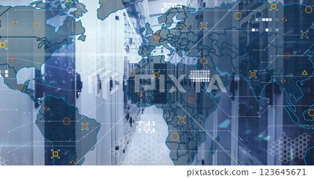 Image of world map and data processing over computer servers Image of world map and data processing over computer servers 123645671