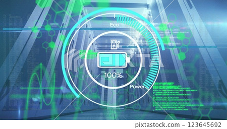 Image of battery charge digital data processing over computer servers 123645692