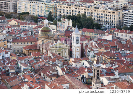 Aerial view at sunset of the Cathedral of Sainte-Reparate in Nice Aerial view at sunset of the Cathedral of Sainte-Reparate in Nice 123645759