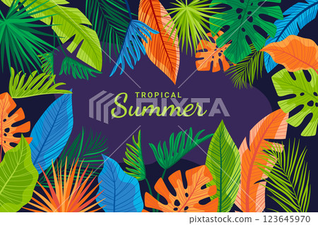 Hand drawn flat summer tropical background Hand drawn flat summer tropical background 123645970