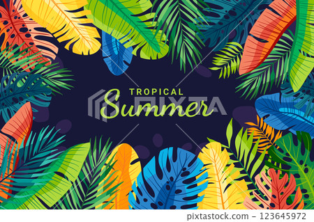 Hand drawn flat summer tropical background 123645972