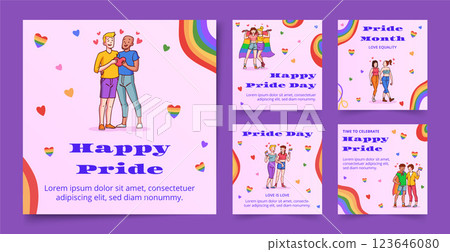 Hand drawn pride month instagram posts collection Hand drawn pride month instagram posts collection 123646080