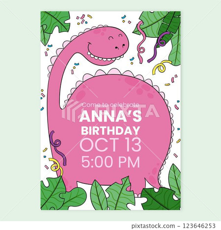 Hand drawn dinosaur birthday invitation Hand drawn dinosaur birthday invitation 123646253