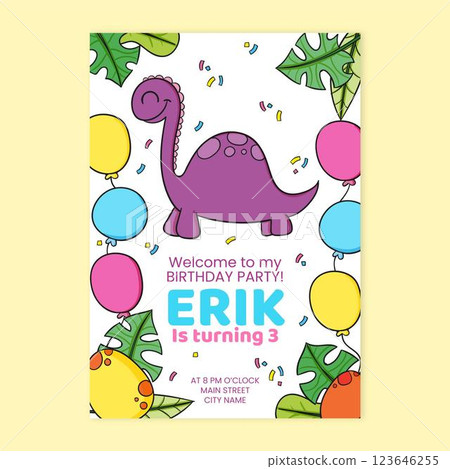 Children dinosaur birthday invitation Children dinosaur birthday invitation 123646255