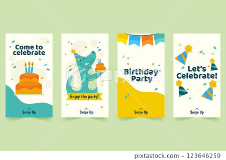 Happy birthday instagram stories template with dinosaur Happy birthday instagram stories template with dinosaur 123646259