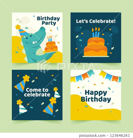 Happy birthday instagram posts template with dinosaur Happy birthday instagram posts template with dinosaur 123646261