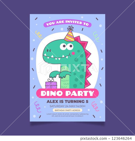 Hand drawn dinosaur birthday invitation template Hand drawn dinosaur birthday invitation template 123646264