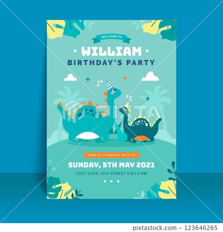 Organic flat dinosaur birthday invitation template 123646265