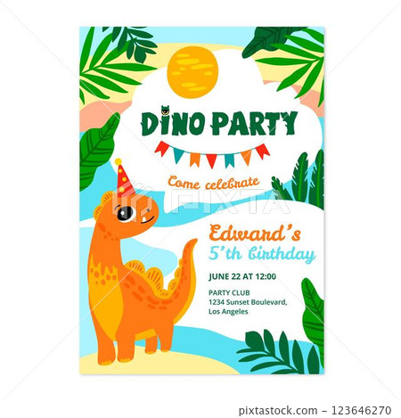 Hand drawn dinosaur birthday invitation template Hand drawn dinosaur birthday invitation template 123646270