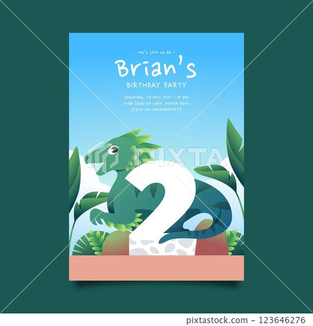 Flat dinosaur birthday invitation template Flat dinosaur birthday invitation template 123646276