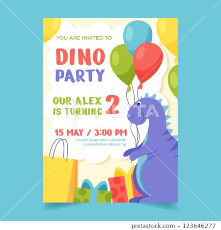 Hand drawn dinosaur birthday invitation template Hand drawn dinosaur birthday invitation template 123646277