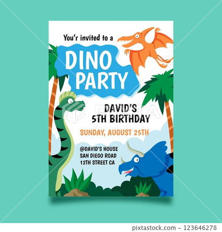 Flat dinosaur birthday invitation template Flat dinosaur birthday invitation template 123646278