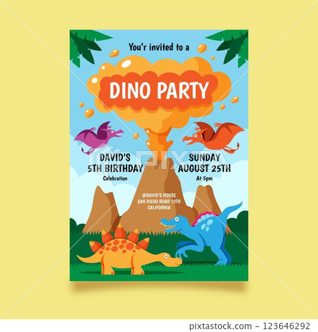 Flat dinosaur birthday invitation template Flat dinosaur birthday invitation template 123646292