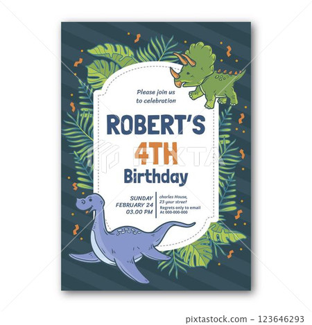 Cartoon dinosaur birthday invitation template Cartoon dinosaur birthday invitation template 123646293