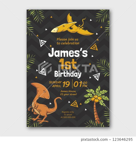 Cartoon dinosaur birthday invitation template Cartoon dinosaur birthday invitation template 123646295