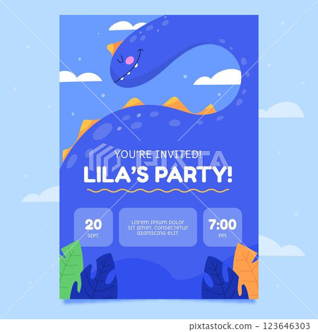 Dinosaur birthday vertical invitation template Dinosaur birthday vertical invitation template 123646303