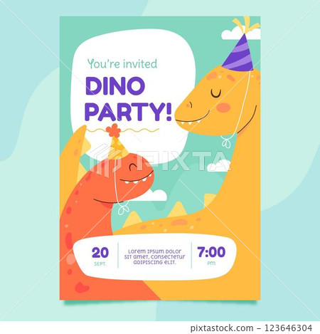Dinosaur birthday vertical invitation template 123646304