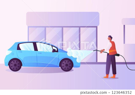 Flat car wash service concept illustration 123646352