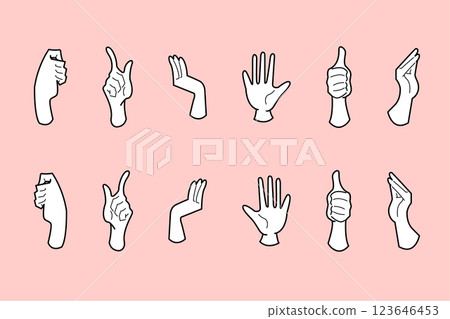 Hand illustration set - line drawing with white background Hand illustration set - line drawing with white background 123646453