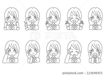 穿著西裝的年輕女性插圖集 - 僅限線條圖 123646455