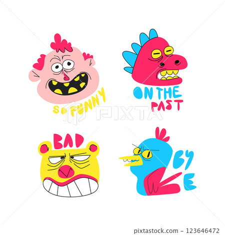 Funny sticker collection hand drawn Funny sticker collection hand drawn 123646472