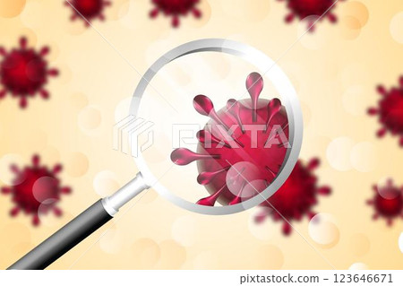 Realistic coronavirus cell look through a magnifying glass - background Realistic coronavirus cell look through a magnifying glass - background 123646671