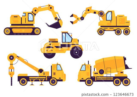 Excavator illustrated style collection Excavator illustrated style collection 123646673
