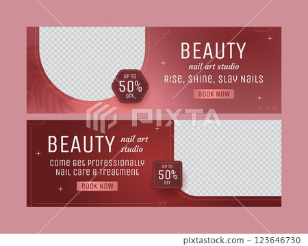 Nail salon horizontal banner template design 123646730