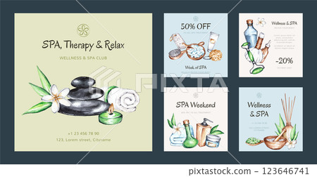Watercolor spa instagram post template Watercolor spa instagram post template 123646741