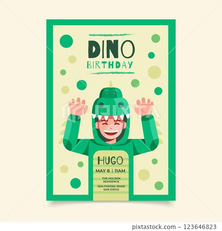 Flat dinosaur birthday invitation 123646823
