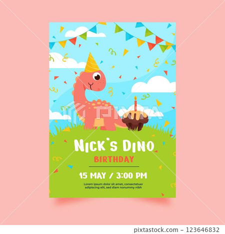 Cartoon dinosaur birthday invitation 123646832