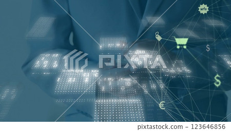 Image of data processing with network of connections over businessman using smartphone Image of data processing with network of connections over businessman using smartphone 123646856