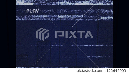 Image of play text and band of interference on dark playback screen 123646903