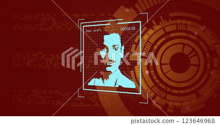 Image of biometric photo, digital data processing over scope scanning 123646968