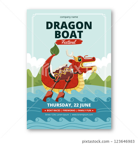 Flat vertical poster template for chinese dragon boat festival celebration 123646983