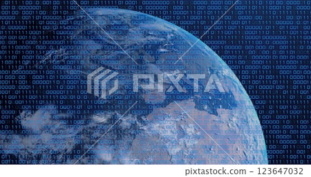 Image of binary coding digital data processing over globe on dark background Image of binary coding digital data processing over globe on dark background 123647032
