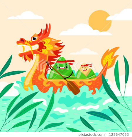Flat illustration for chinese dragon boat festival celebration Flat illustration for chinese dragon boat festival celebration 123647033