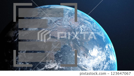 Image of digital data processing over globe on dark background 123647067