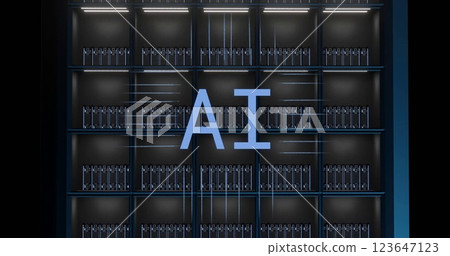 Image of ai digital data processing and text over computer servers Image of ai digital data processing and text over computer servers 123647123
