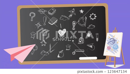 Image of i love school text over school items icons 123647134