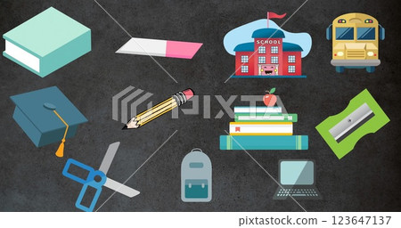 Image of board over school items icons Image of board over school items icons 123647137