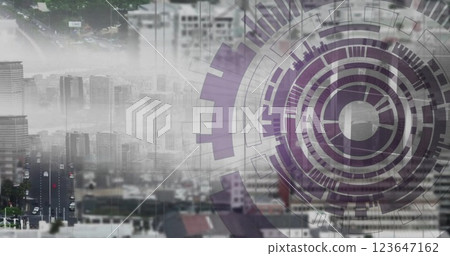 Image of scope and data processing over cityscape 123647162