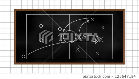 Image of sports field with tactics and strategy drawings on squared paper background Image of sports field with tactics and strategy drawings on squared paper background 123647184