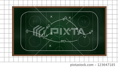 Image of ice hockey sports field with tactics and strategy drawings on squared paper background Image of ice hockey sports field with tactics and strategy drawings on squared paper background 123647185