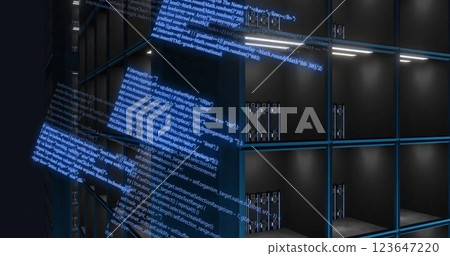Flowing code image over server racks in data center Flowing code image over server racks in data center 123647220